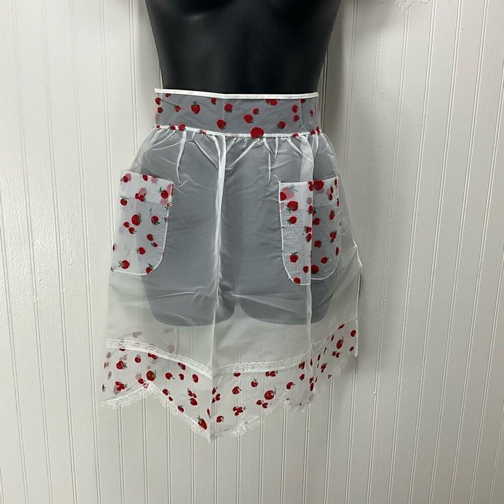 VINTAGE 50’s Sheer Half Apron With Strawberries